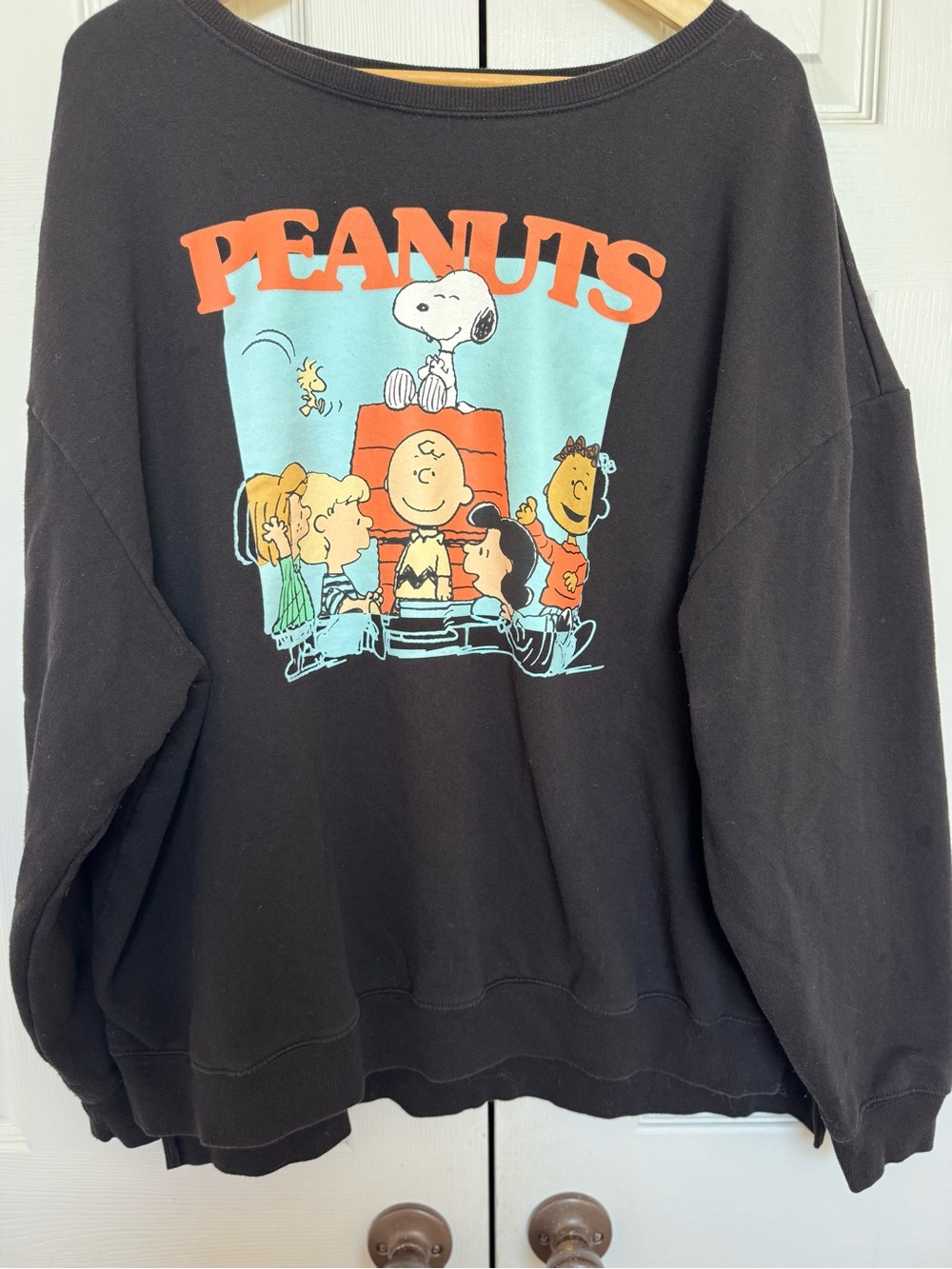 Peanuts Snoopy Charlie Brown Graphic Sweatshirt Crewneck Black Plus Size 3X